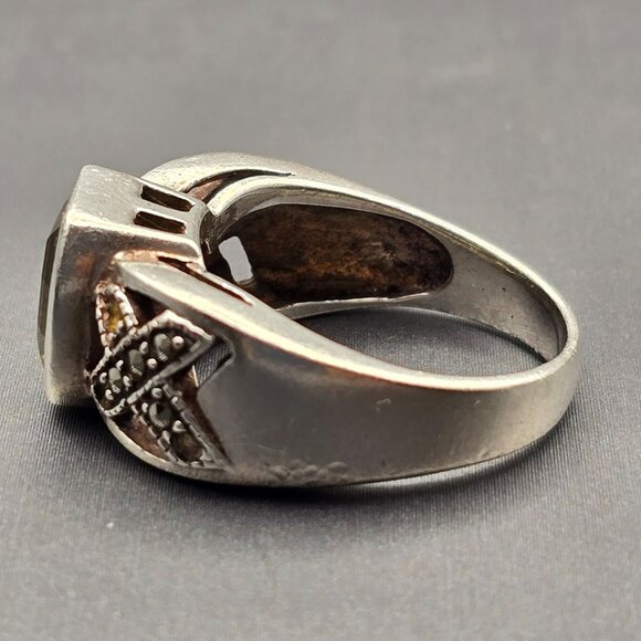 VTG Sterling Silver Citrine & Marcasite Cathedral Ring Size 6.5 Signed “A” 6.67g - Picture 3 of 13